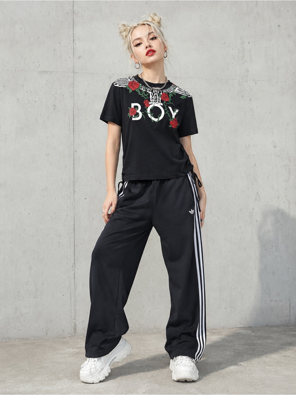 BOY London Black Tie-Waist Rose T-Shirt XS